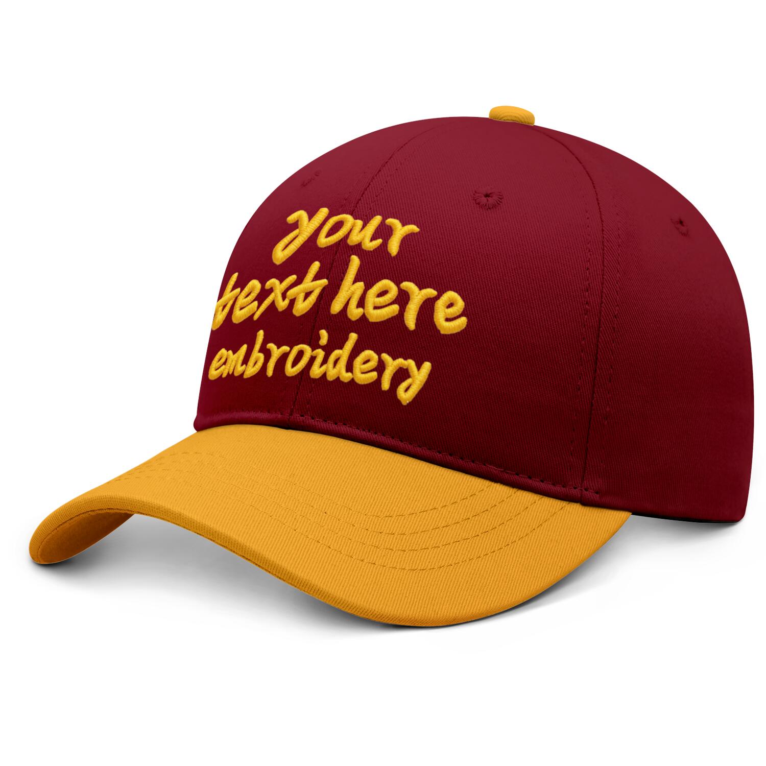Vosoli Burgundy Gold Two-Tone Baseball Cap - Unisex Custom 3D Embroidery or Print