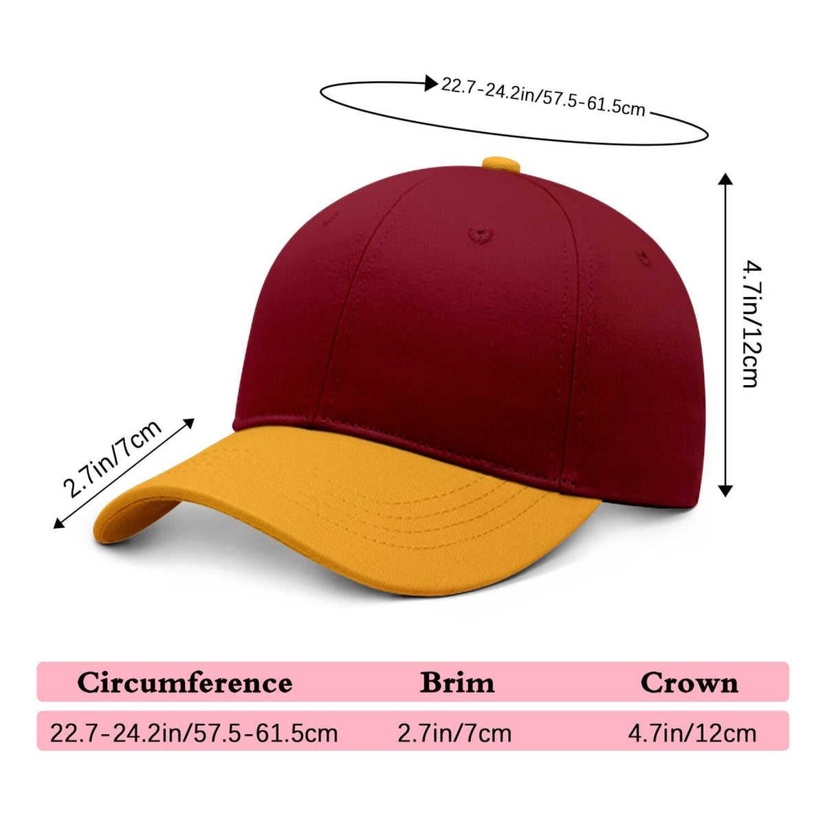 Vosoli Burgundy Gold Two-Tone Baseball Cap - Unisex Custom 3D Embroidery or Print
