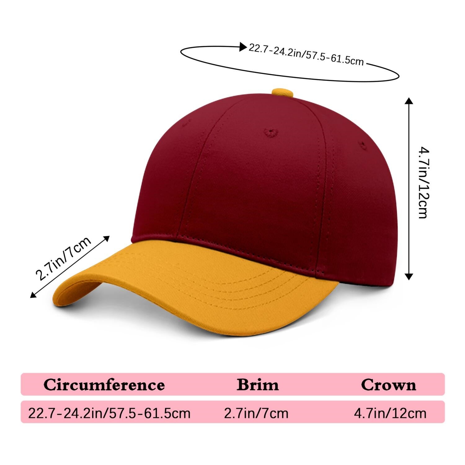 Vosoli Burgundy Gold Two-Tone Baseball Cap - Unisex Custom 3D Embroidery or Print