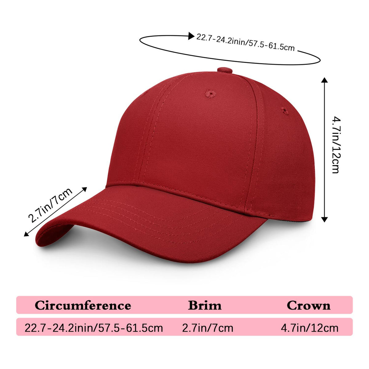 Vosoli Burgundy Solid Baseball Cap - Unisex Custom 3D Embroidery or Print