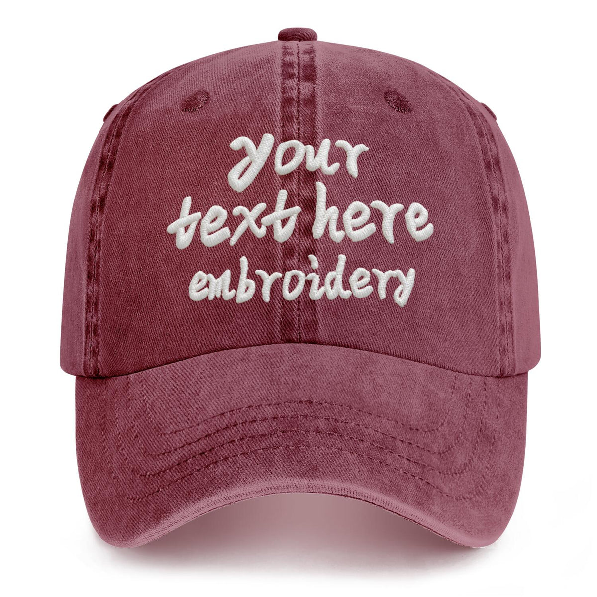 Vosoli Burgundy Washed Denim Unisex Baseball Cap - Team Custom Embroider or Print Personalized Hats