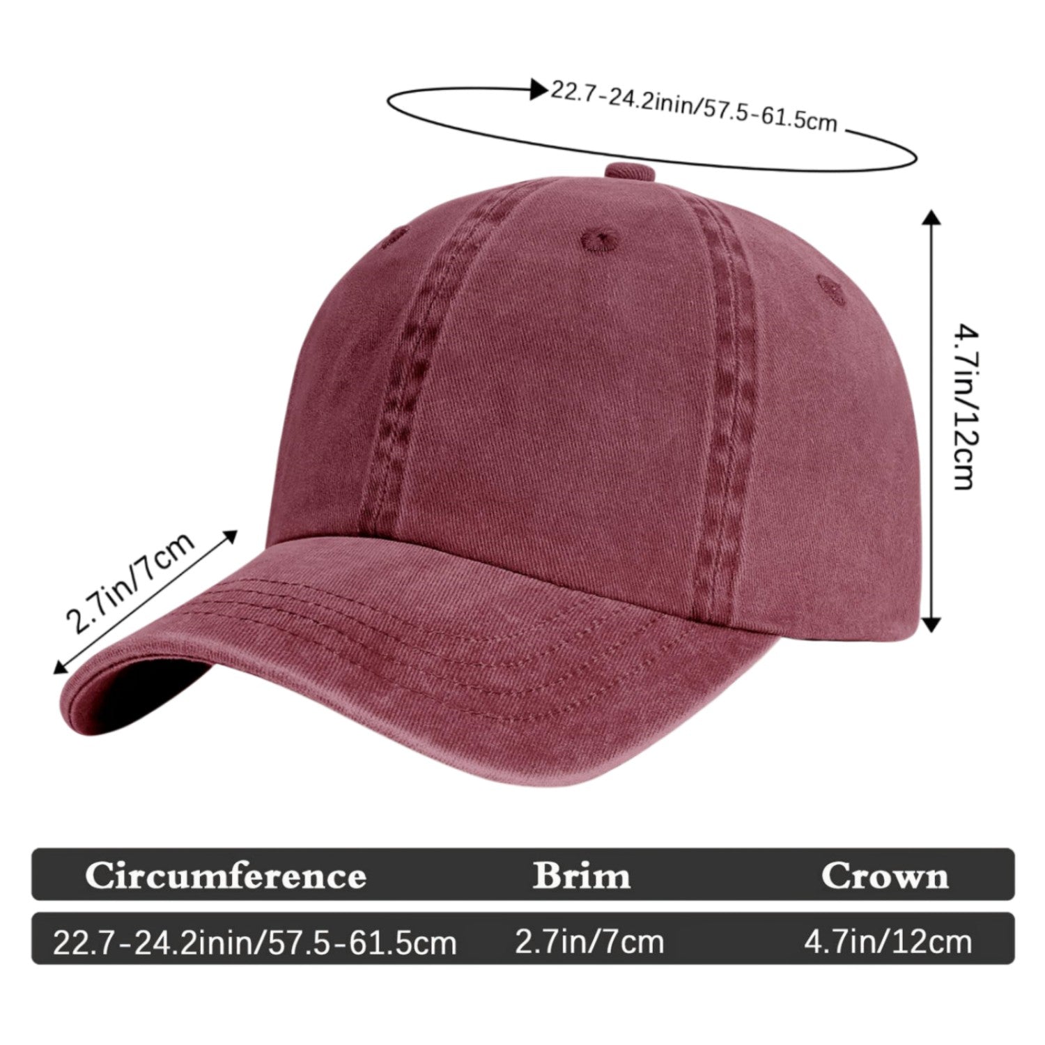 Vosoli Burgundy Washed Denim Unisex Baseball Cap - Team Custom Embroider or Print Personalized Hats