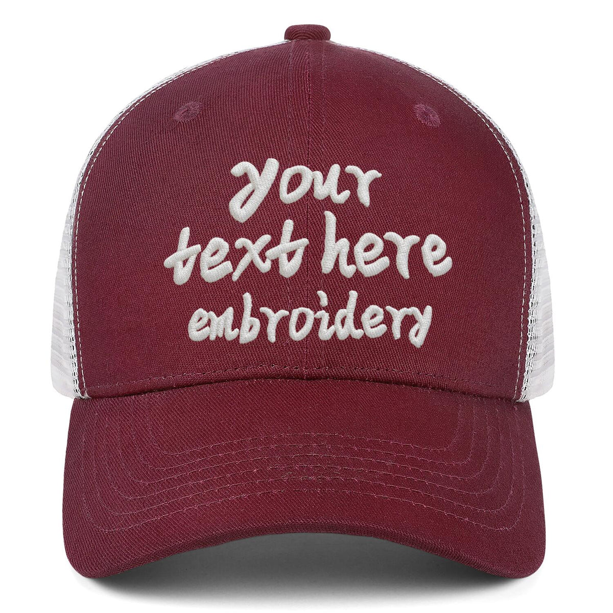 Vosoli Burgundy & White Mesh-Back Trucker Cap - Unisex Personal & Team Custom 3D Embroidery or Print Hats