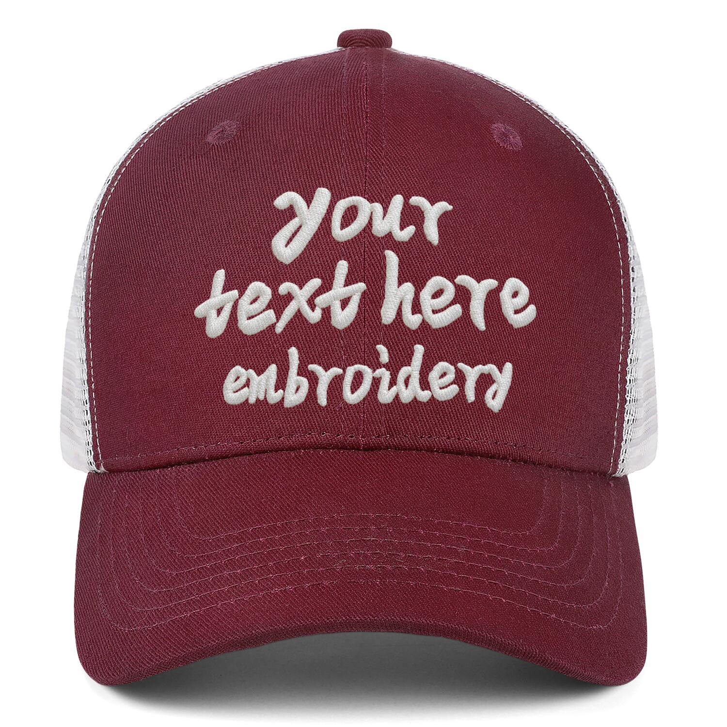 Vosoli Burgundy & White Mesh-Back Trucker Cap - Unisex Personal & Team Custom 3D Embroidery or Print Hats