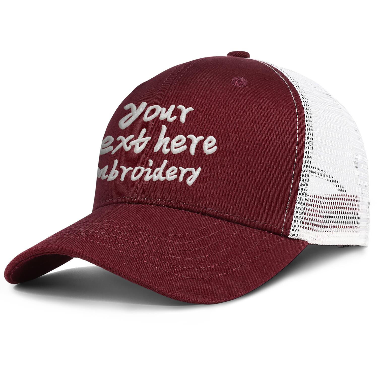 Vosoli Burgundy & White Mesh-Back Trucker Cap - Unisex Personal & Team Custom 3D Embroidery or Print Hats