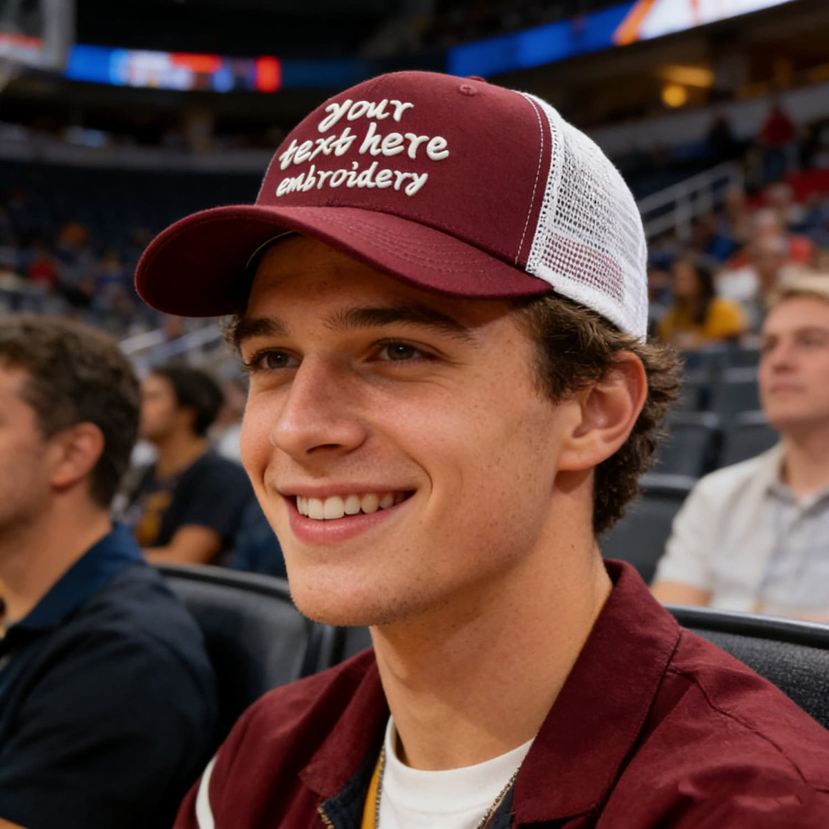 Vosoli Burgundy & White Mesh-Back Trucker Cap - Unisex Personal & Team Custom 3D Embroidery or Print Hats