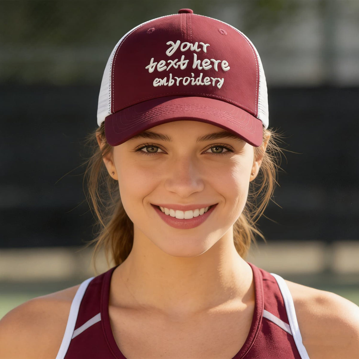 Vosoli Burgundy &amp; White Mesh-Back Trucker Cap - Unisex Personal &amp; Team Custom 3D Embroidery or Print Hats