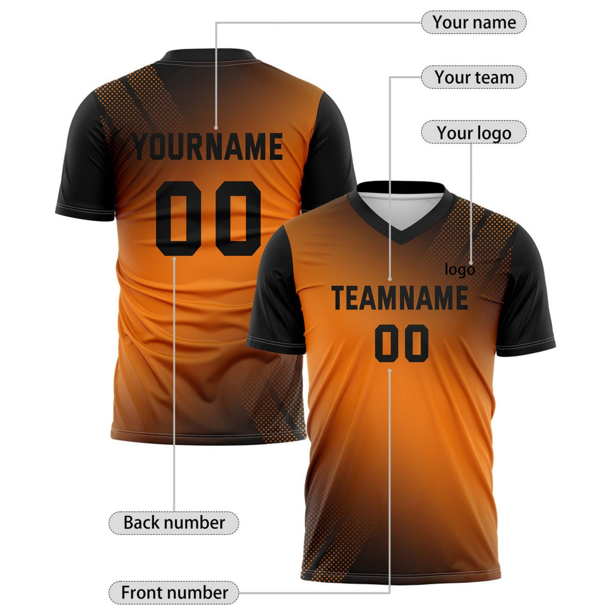 Custom Burnt Orange & Black Ombré Soccer Jersey for Teams & Individuals | Vosoli