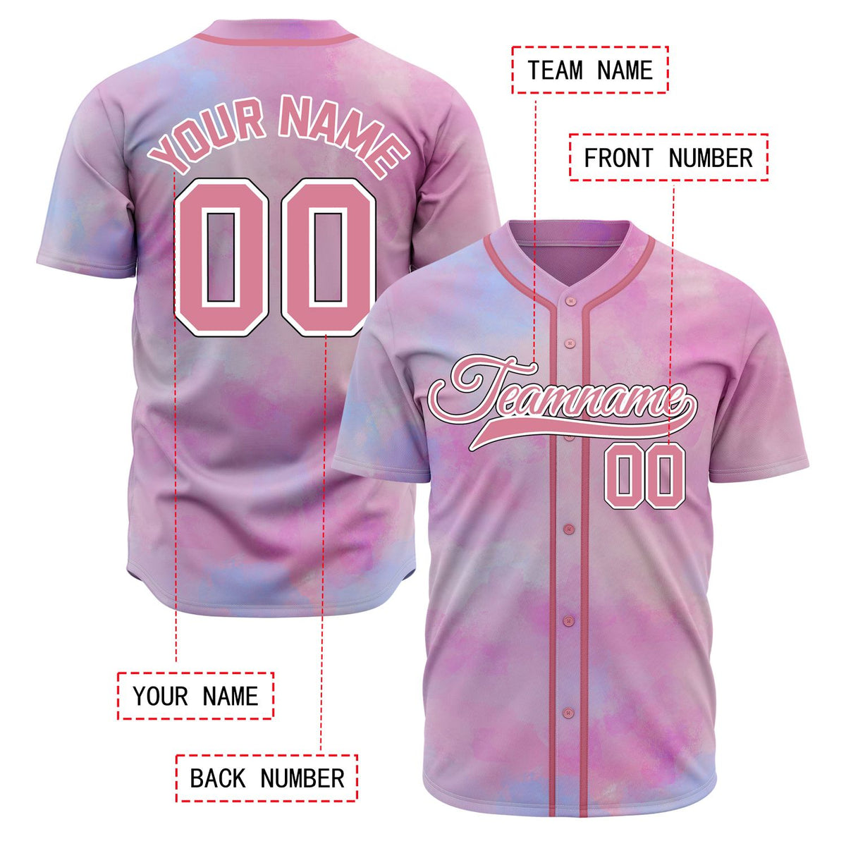 VOSOLI Candy Pink Tie-Dye Graffiti Custom Stitched Baseball Jersey