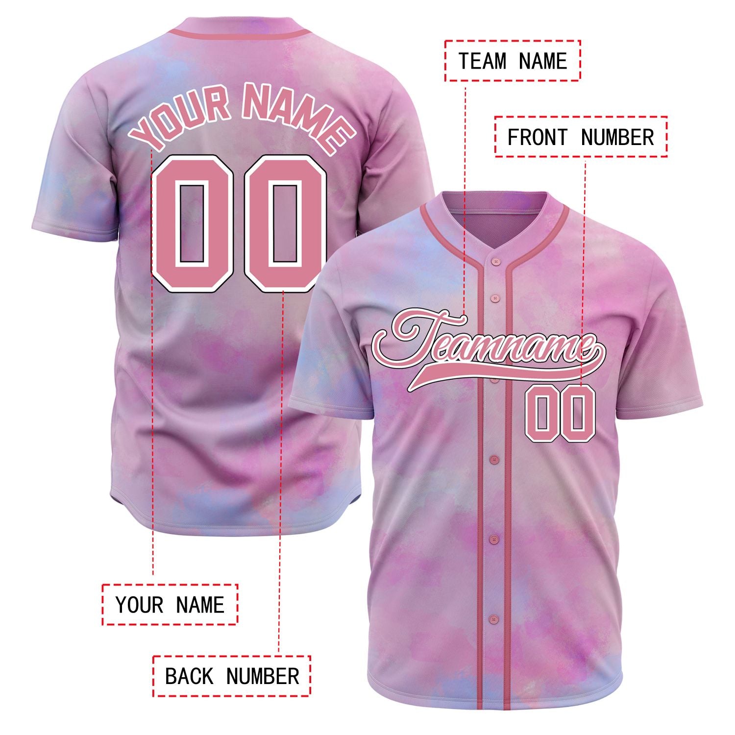 VOSOLI Candy Pink Tie-Dye Graffiti Custom Stitched Baseball Jersey