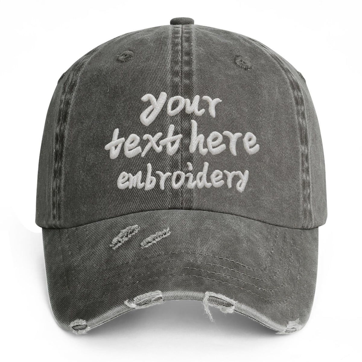 Vosoli Charcoal Distressed Denim Baseball Cap - Team Custom Embroider or Print Personalized Hat
