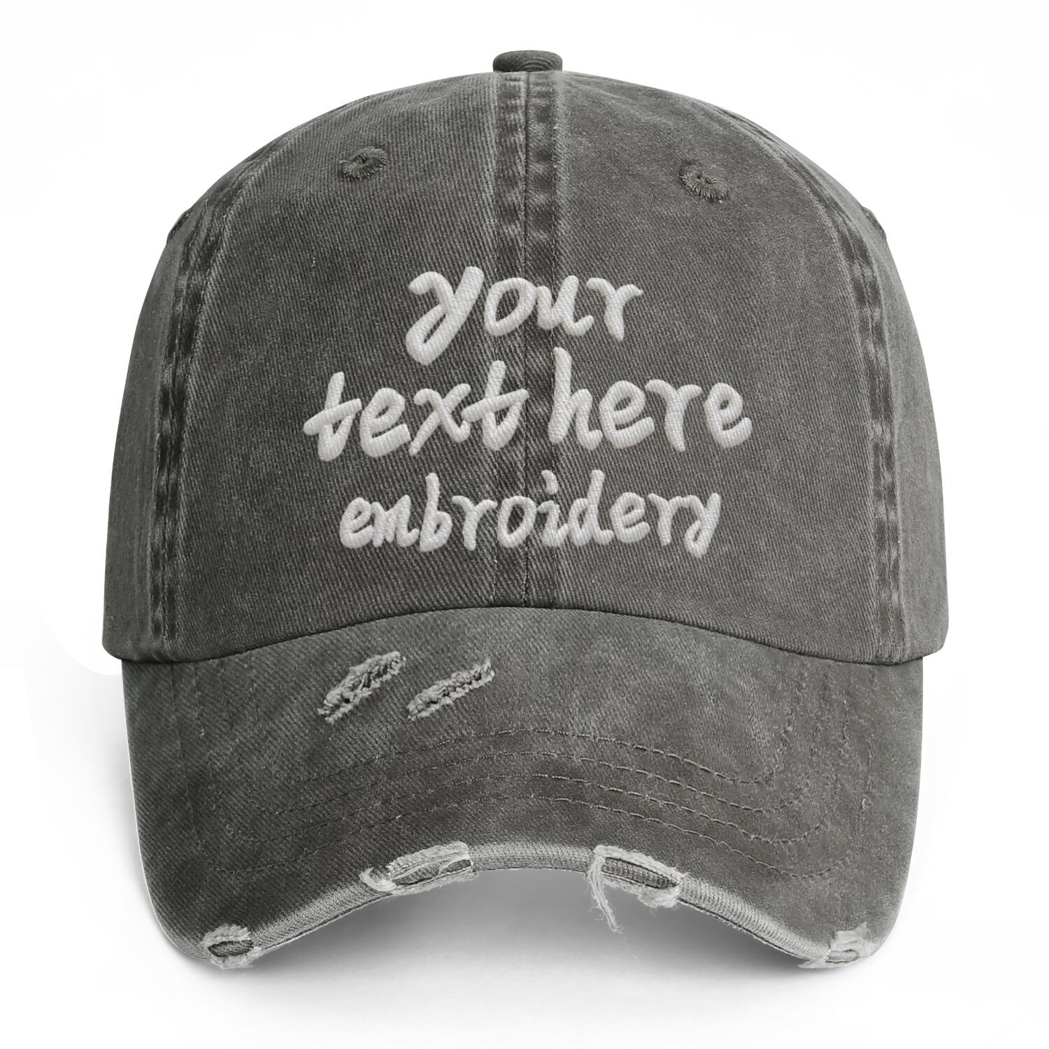 Vosoli Charcoal Distressed Denim Baseball Cap - Team Custom Embroider or Print Personalized Hat