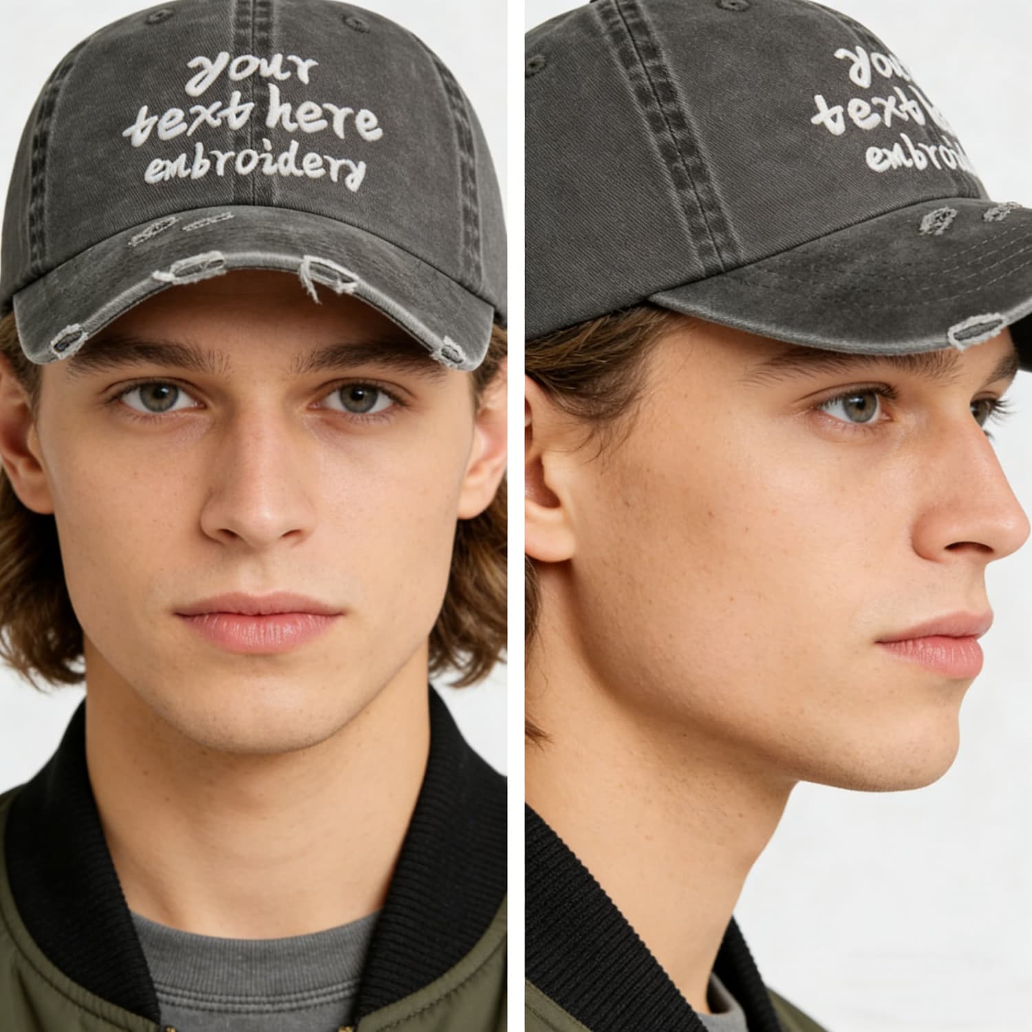 Vosoli Charcoal Distressed Denim Baseball Cap - Team Custom Embroider or Print Personalized Hat