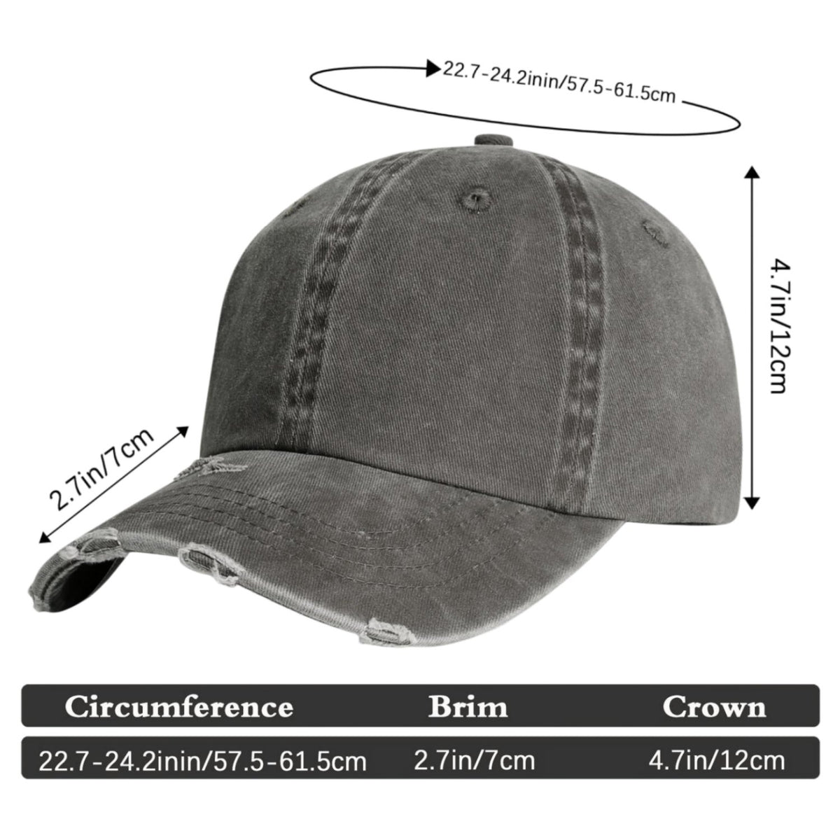 Vosoli Charcoal Distressed Denim Baseball Cap - Team Custom Embroider or Print Personalized Hat