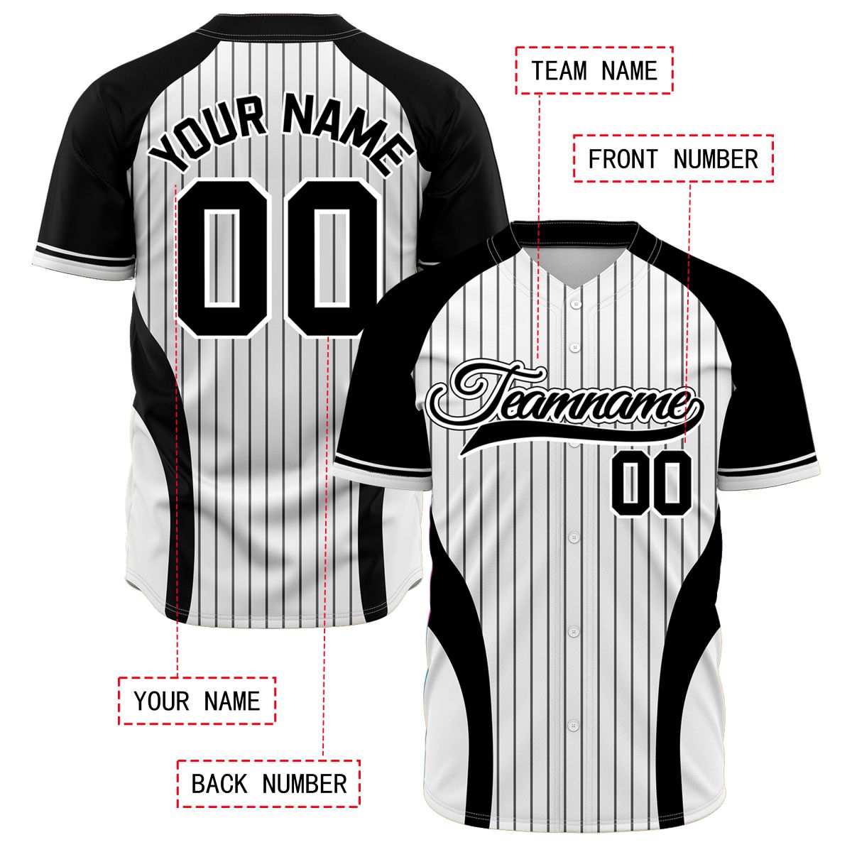 VOSOLI Custom Black & White Pinstripe Baseball Jersey - Classic Vintage Uniform