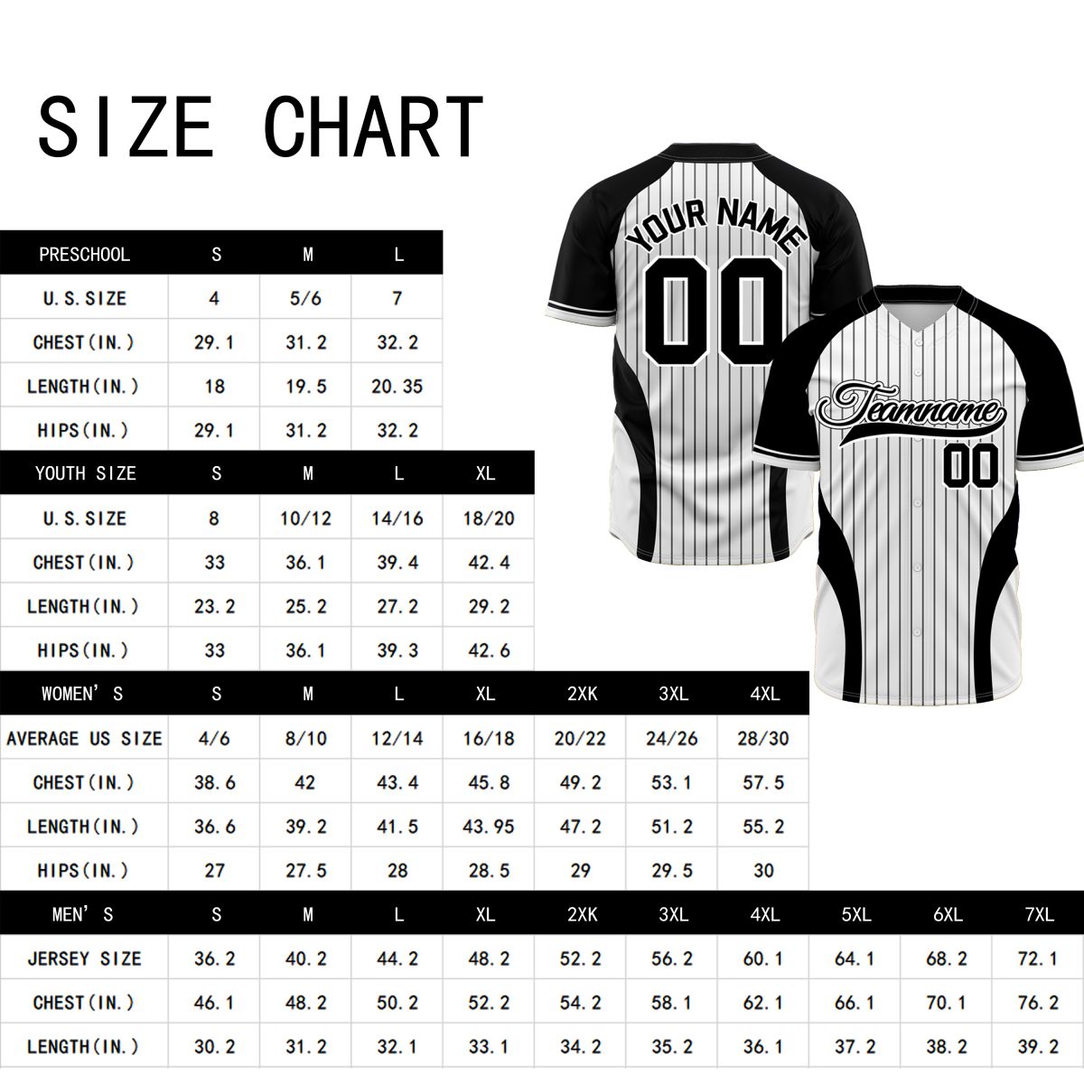VOSOLI Custom Black & White Pinstripe Baseball Jersey - Classic Vintage Uniform