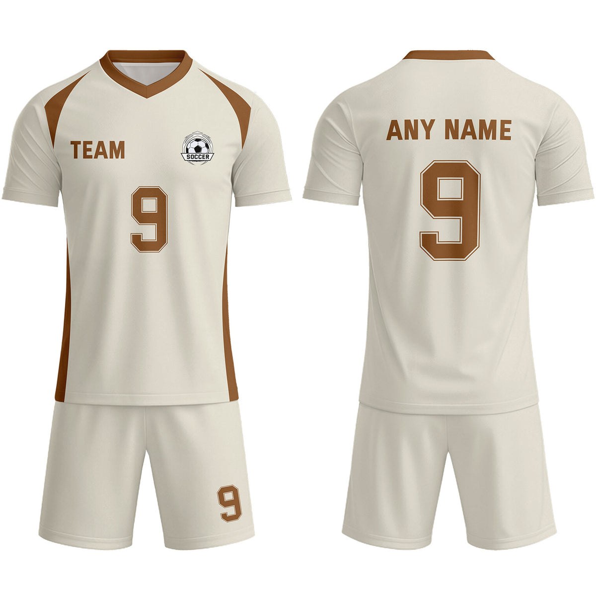 Custom Cream &amp; Brown Soccer Uniform Set - Personalized Team Name &amp; Number | Vosoli