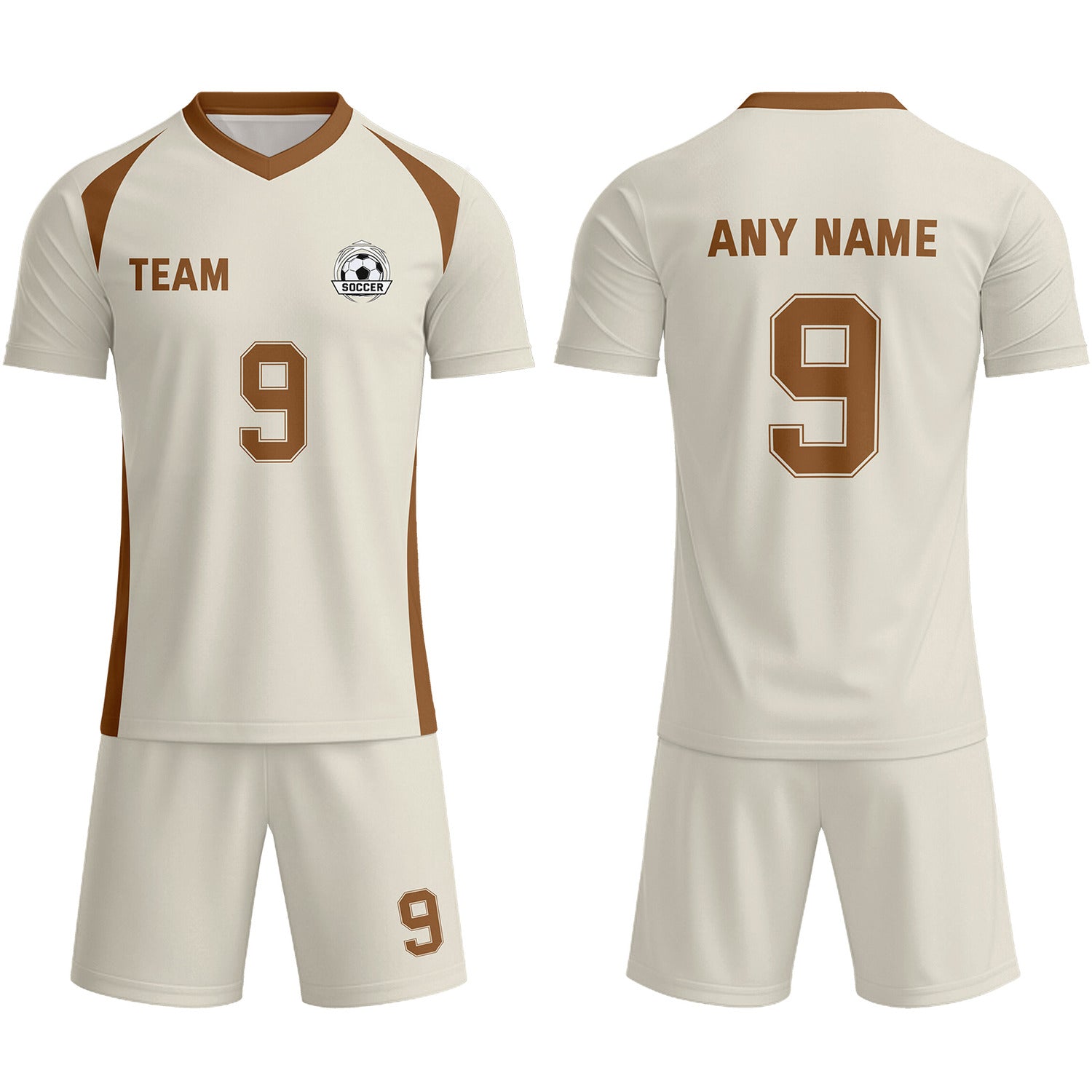 Custom Cream & Brown Soccer Uniform Set - Personalized Team Name & Number | Vosoli