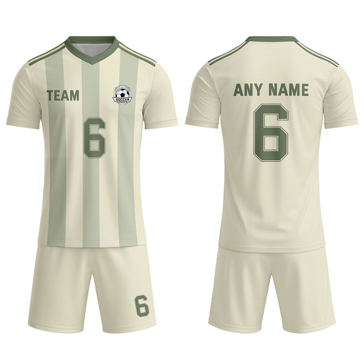 Custom Cream &amp; Green Striped Soccer Uniform Set for Teams &amp; Individuals | Vosoli