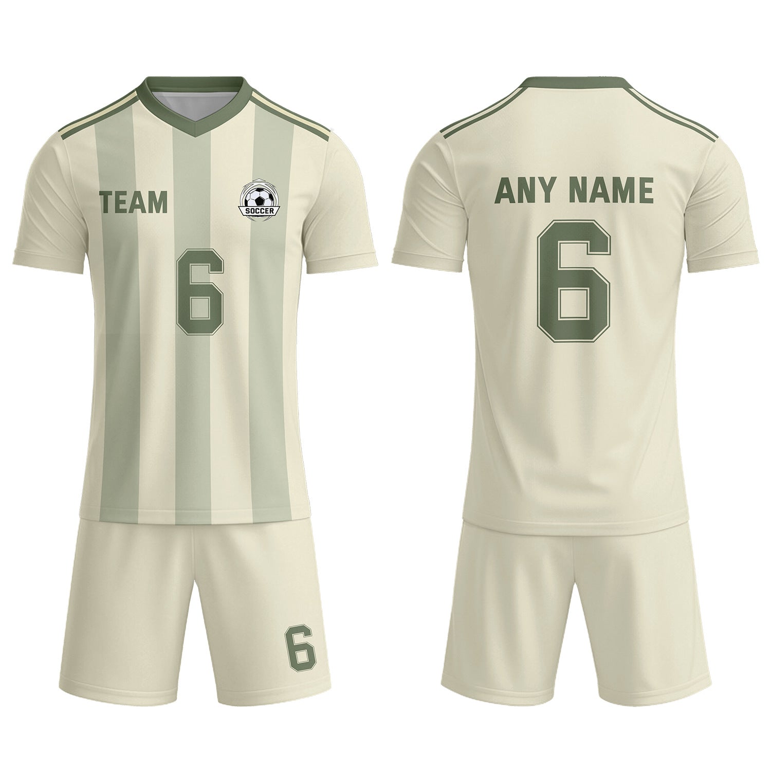 Custom Cream & Green Striped Soccer Uniform Set for Teams & Individuals | Vosoli