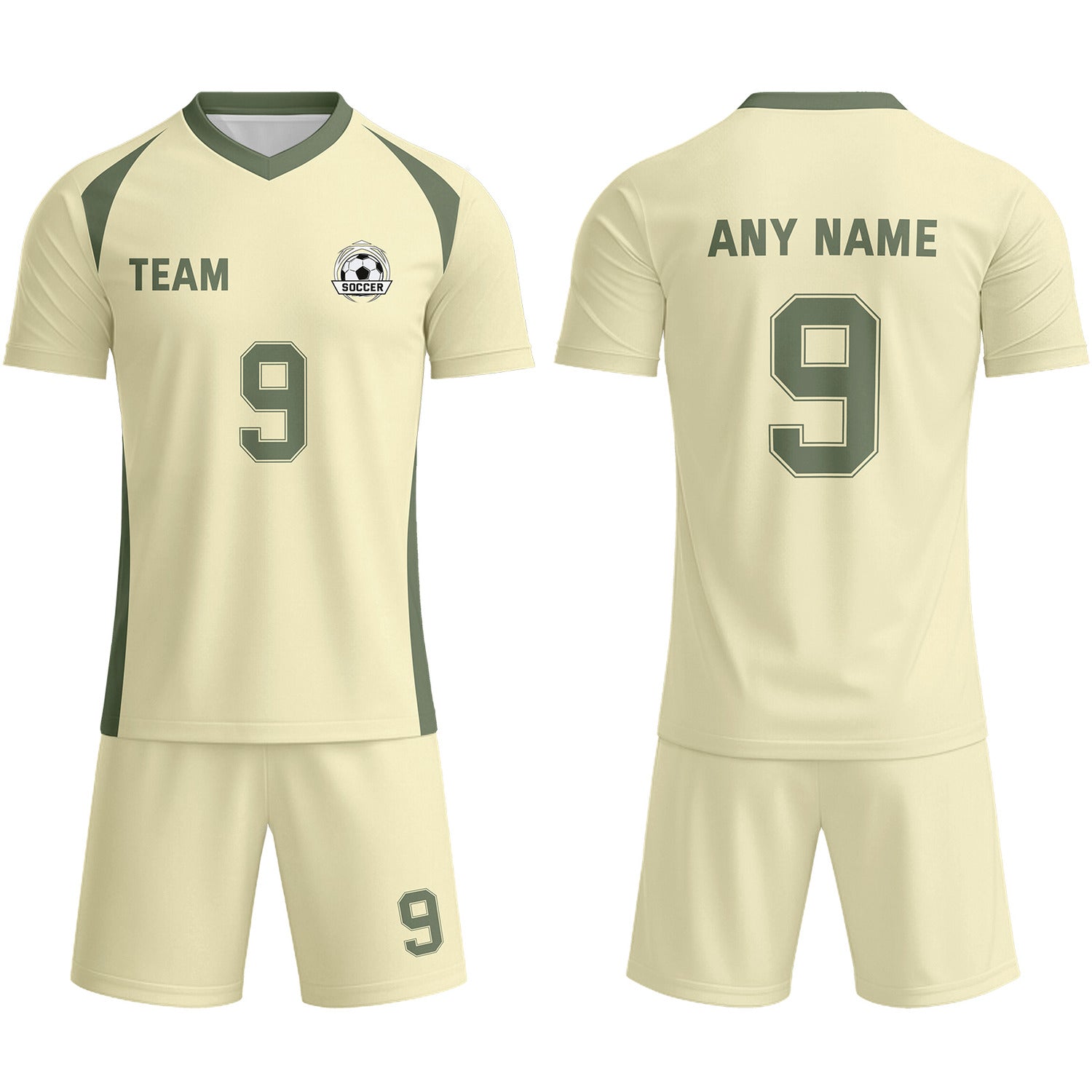 Custom Cream & Olive Soccer Uniform Set - Personalized Team Name & Number | Vosoli