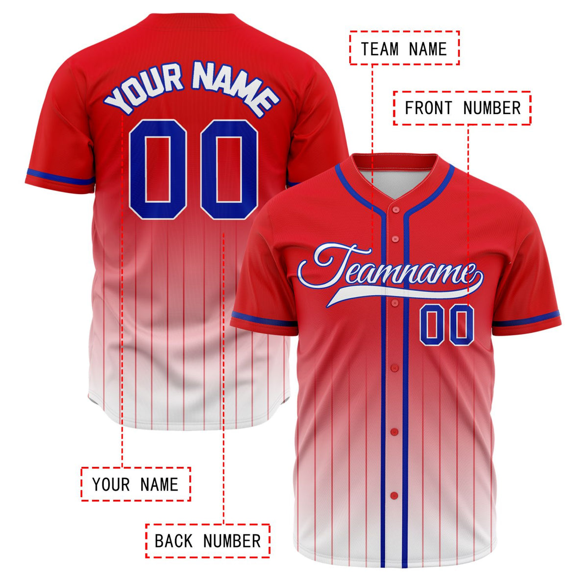 VOSOLI Crimson Red & White Gradient Pinstripe Baseball Jersey