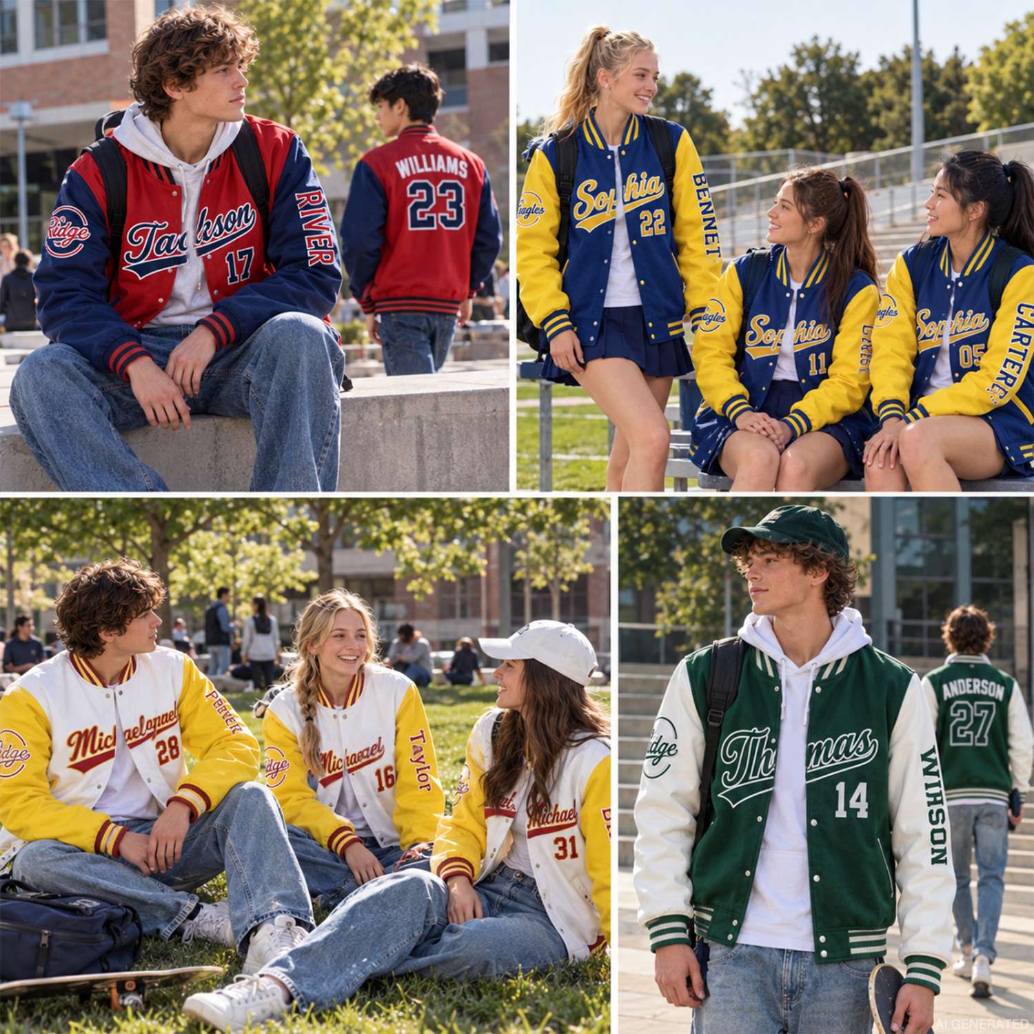 Custom Red & Navy Two Tone Varsity Letterman Jacket | Personalized Stitched Team Name Number Outerwear