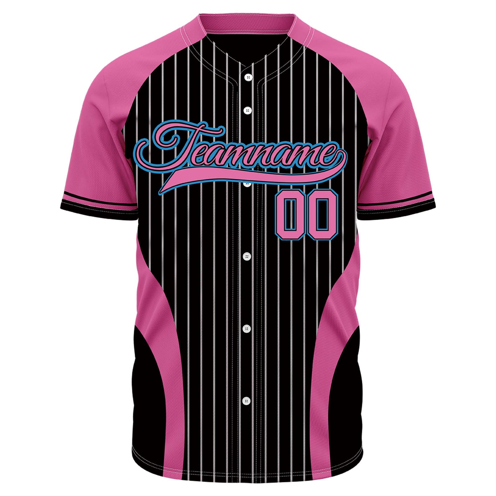 Custom Black & Pink Pinstripe Baseball Jersey | Personalized Striped Full Button Team Uniform - VOSOLI