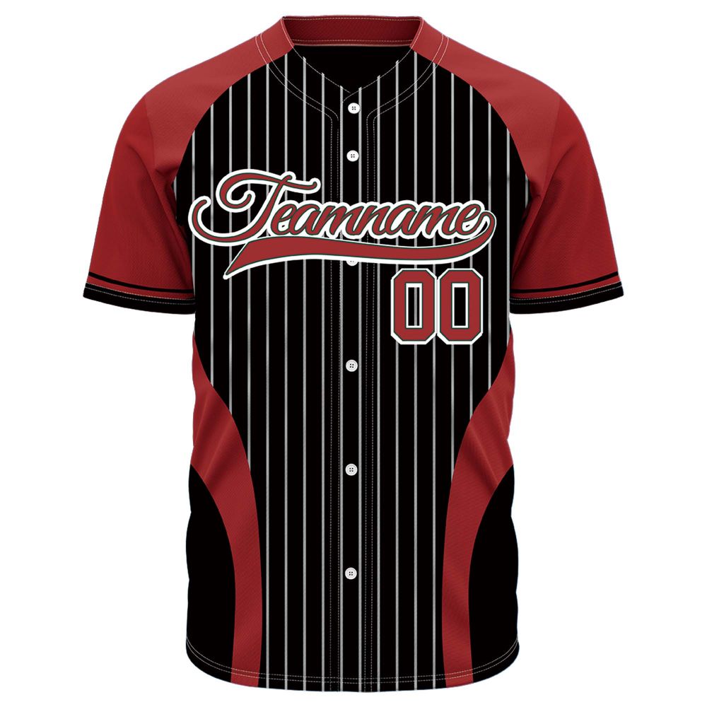 Custom Black & Red Pinstripe Baseball Jersey | Personalized Striped Full Button Team Uniform - VOSOLI