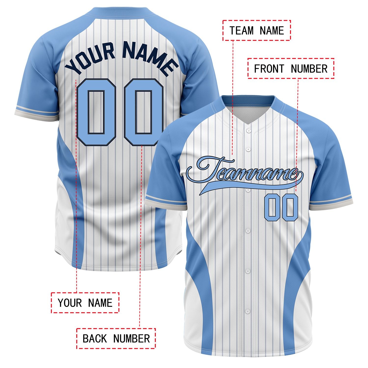 Custom Blue & White Pinstripe Baseball Jersey | Personalized Striped Full Button Team Uniform - VOSOLI