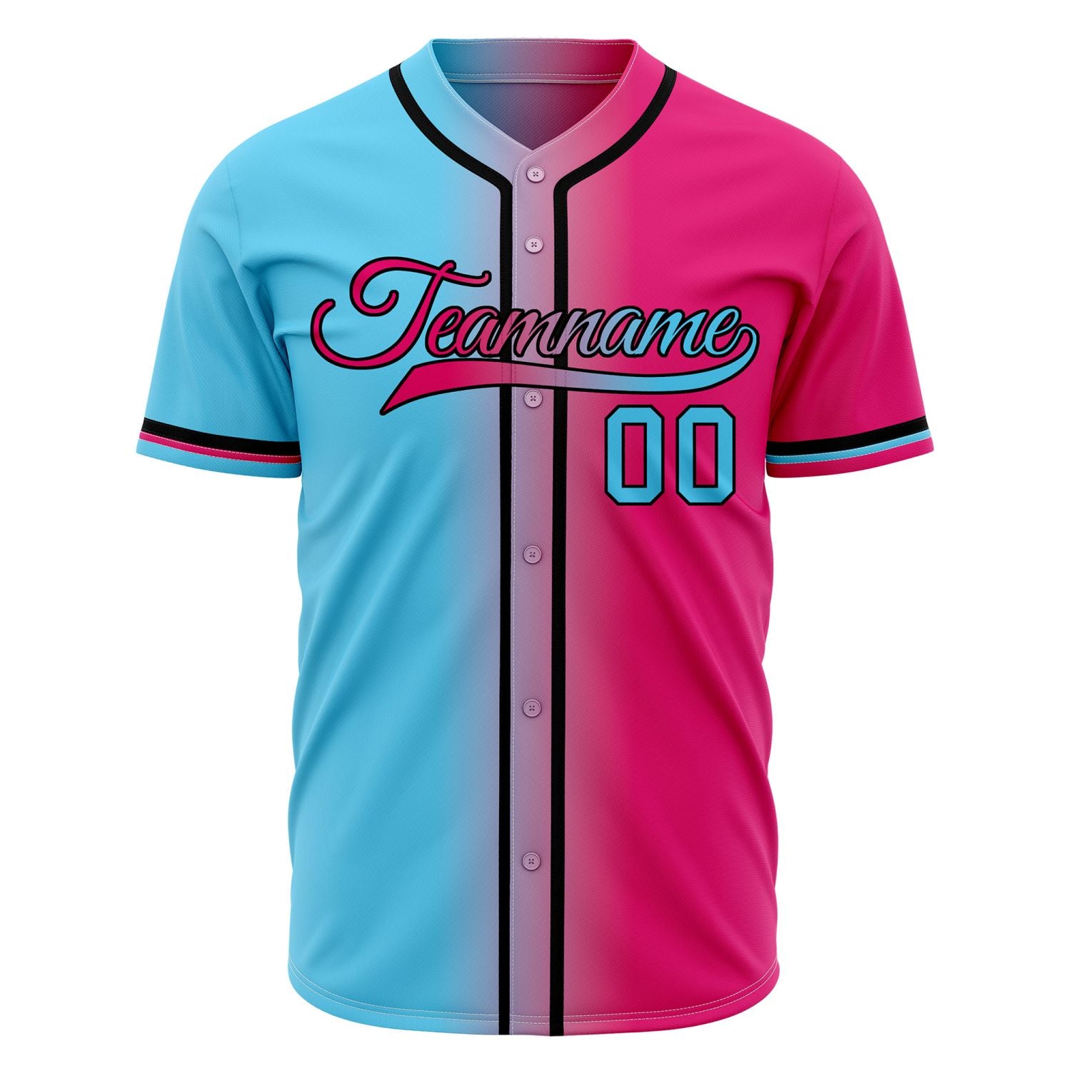 Custom Cyan and Pink Gradient Baseball Jersey | Vibrant Split Fade Design