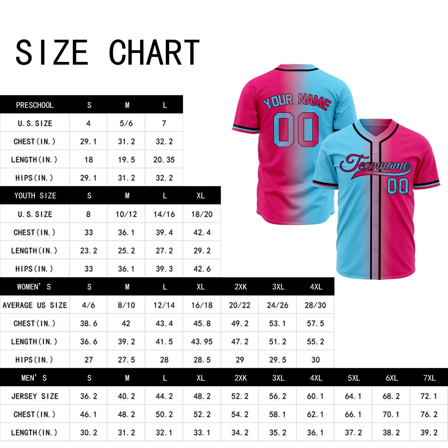 Custom Cyan and Pink Gradient Baseball Jersey | Vibrant Split Fade Design