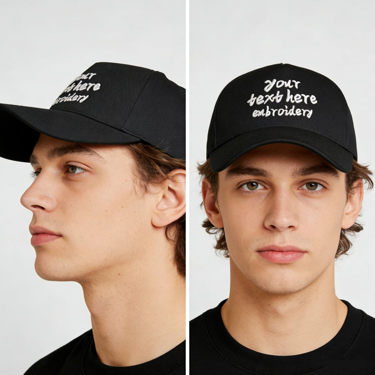 Vosoli White Embroidered Black Baseball Cap - Personalized Hat