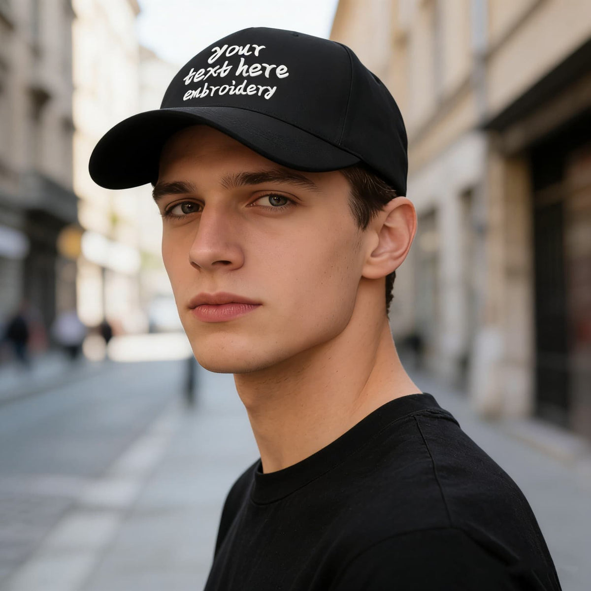 Vosoli White Embroidered Black Baseball Cap - Personalized Hat