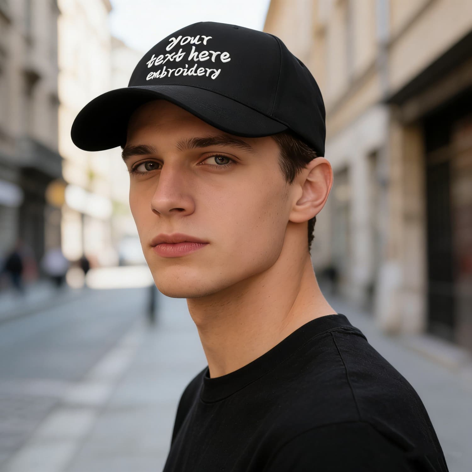 Vosoli White Embroidered Black Baseball Cap - Personalized Hat