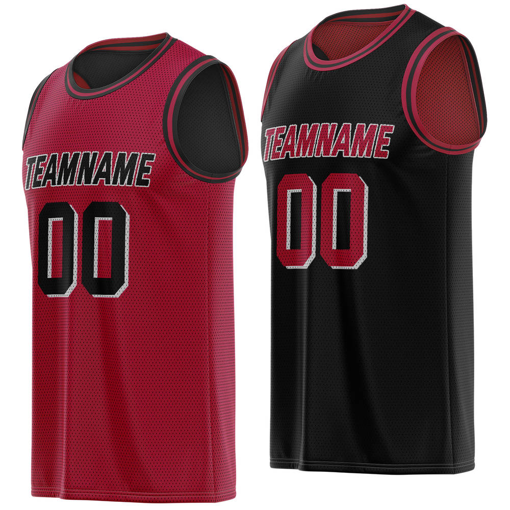 Custom Black & Red Reversible Basketball Jersey | Personalized Double-Sided Team Uniform - VOSOLI