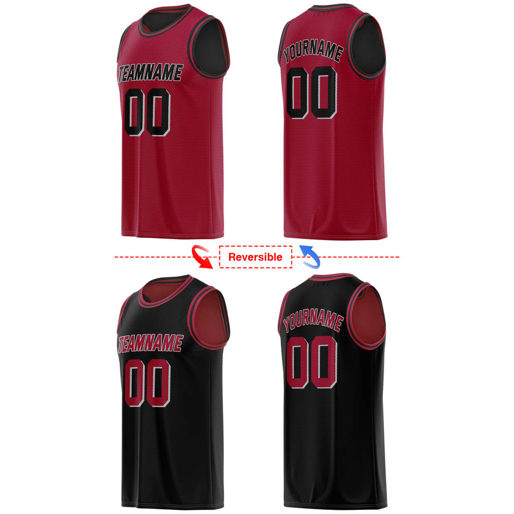 Custom Black & Red Reversible Basketball Jersey | Personalized Double-Sided Team Uniform - VOSOLI