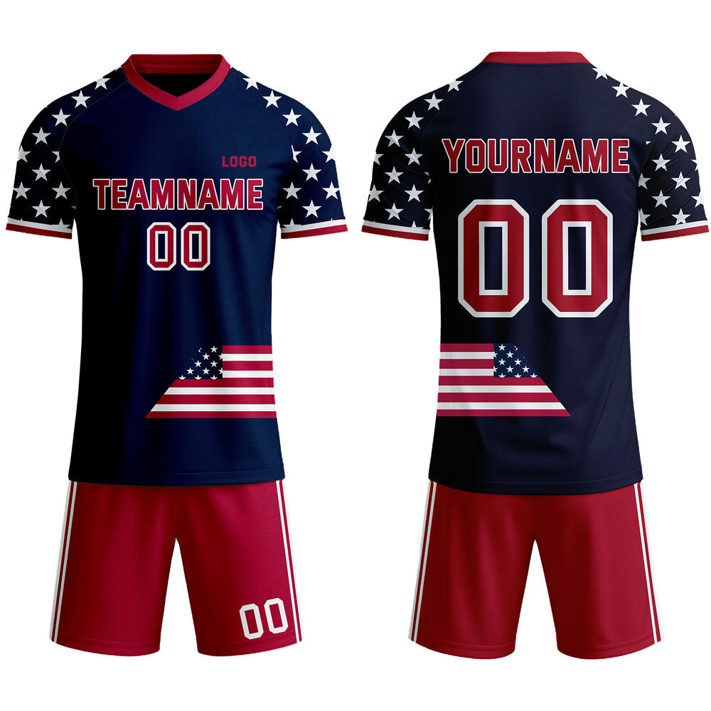 Custom USA Flag Soccer Jersey | Personalized Navy & Red Stars and Stripes Team Uniform - VOSOLI