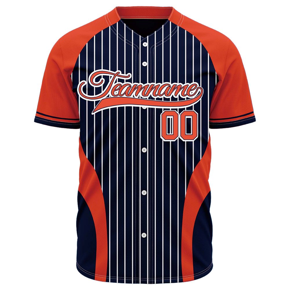 VOSOLI Custom Royal Blue &amp; Orange Pinstripe Baseball Jersey - Sublimated Uniform