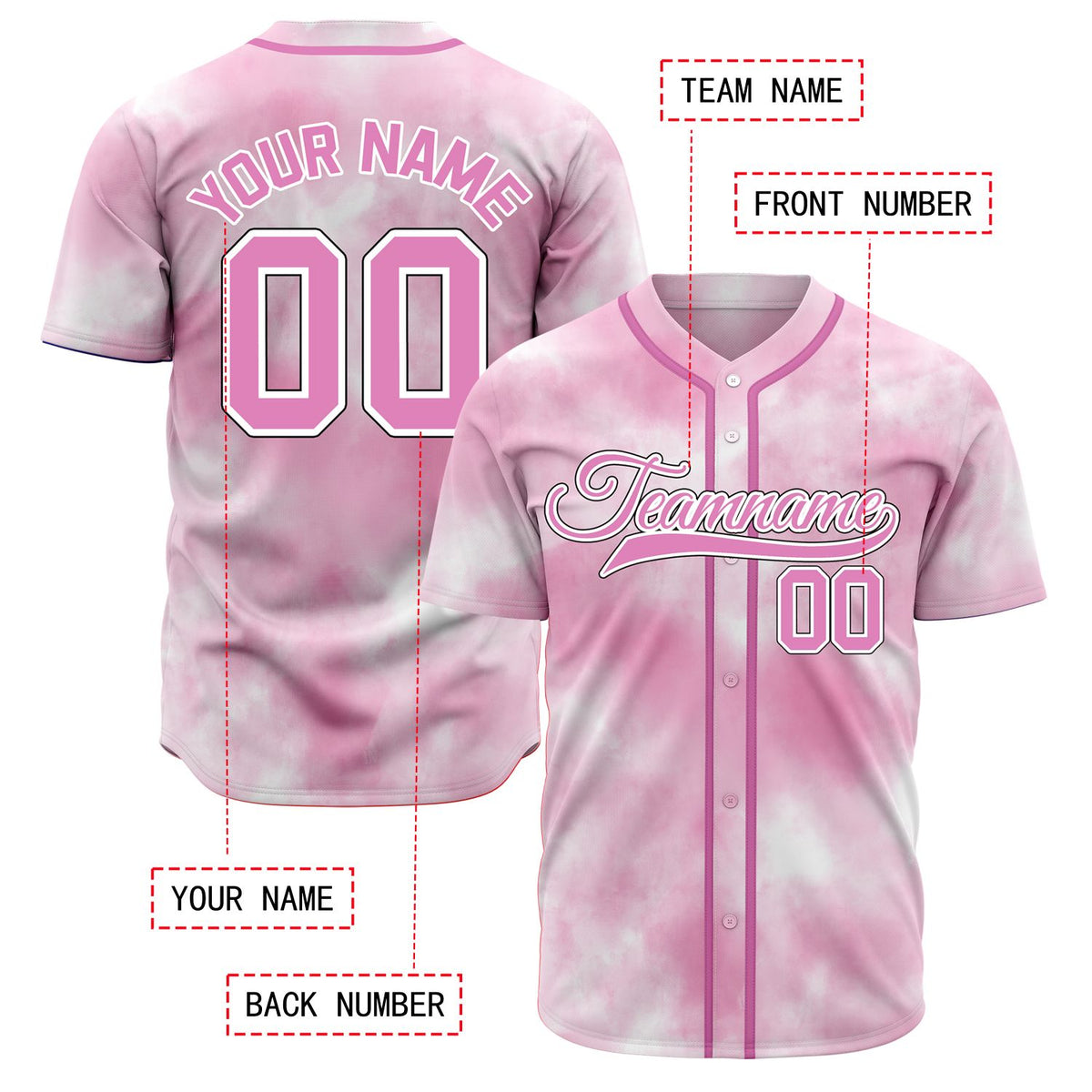 Custom Pink Tie Dye Baseball Jersey - Personalized Team Uniform | Vosoli