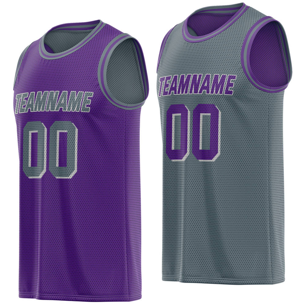 Custom Purple &amp; Grey Reversible Basketball Jersey | Personalized Double-Sided Mesh Team Uniform - VOSOLI