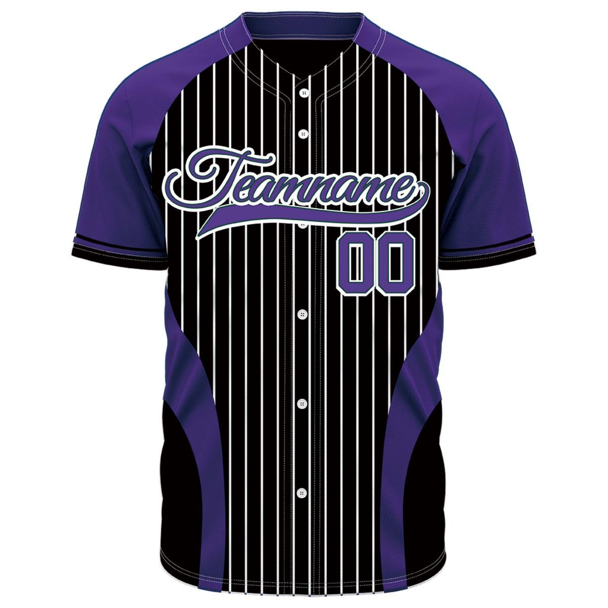 VOSOLI Custom Purple &amp; Black Pinstripe Baseball Jersey - Sublimated Team Uniform