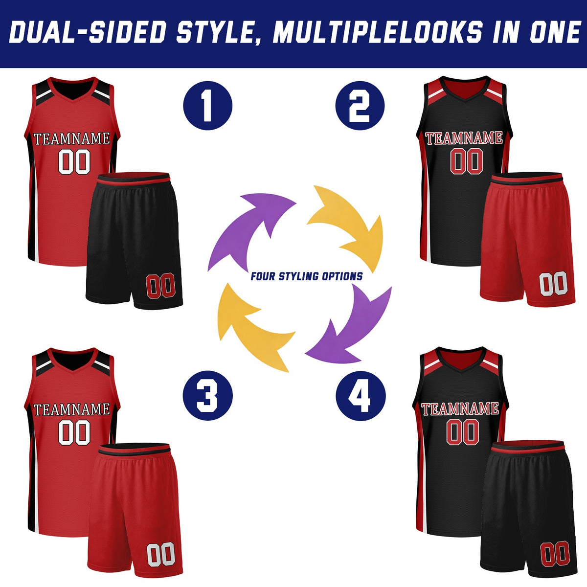 Custom Red & Black Reversible Basketball Jerseys | Personalized Team Uniforms Set for Men Women