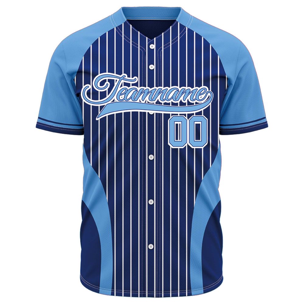 Custom Blue Pinstripe Baseball Jersey | Personalized Striped Full Button Team Uniform - VOSOLI