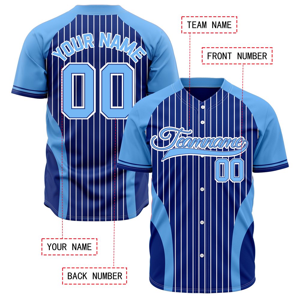 Custom Blue Pinstripe Baseball Jersey | Personalized Striped Full Button Team Uniform - VOSOLI
