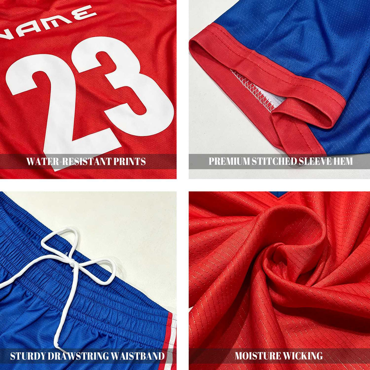 Custom Red & Navy Split Soccer Jersey | Personalized Short Sleeve V-Neck Uniform for Adult Youth