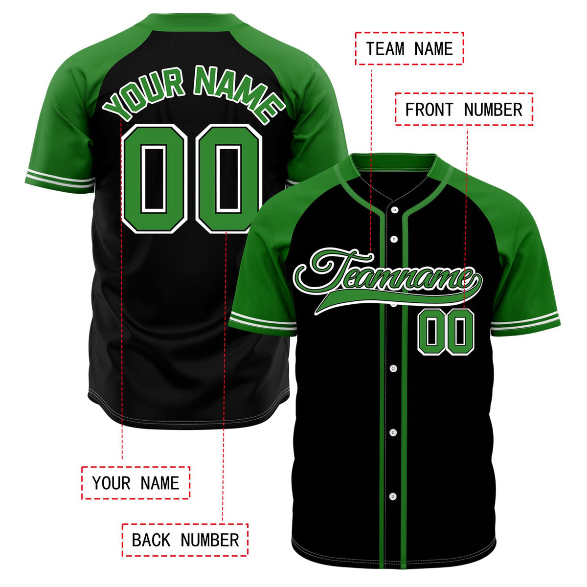 VOSOLI Custom Stitched Black and Green Two-Tone Baseball Jersey