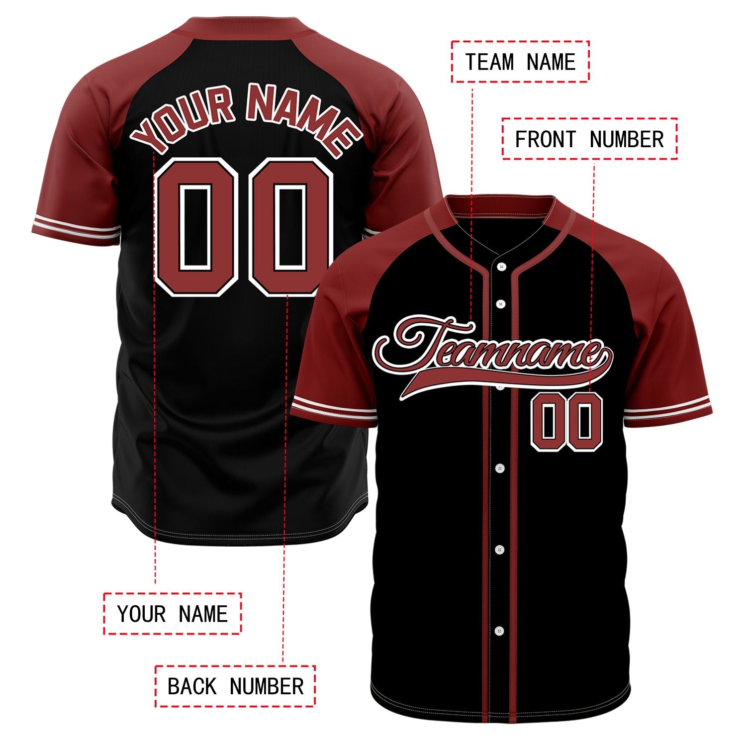 VOSOLI Custom Stitched Black and Maroon Two-Tone Baseball Jersey