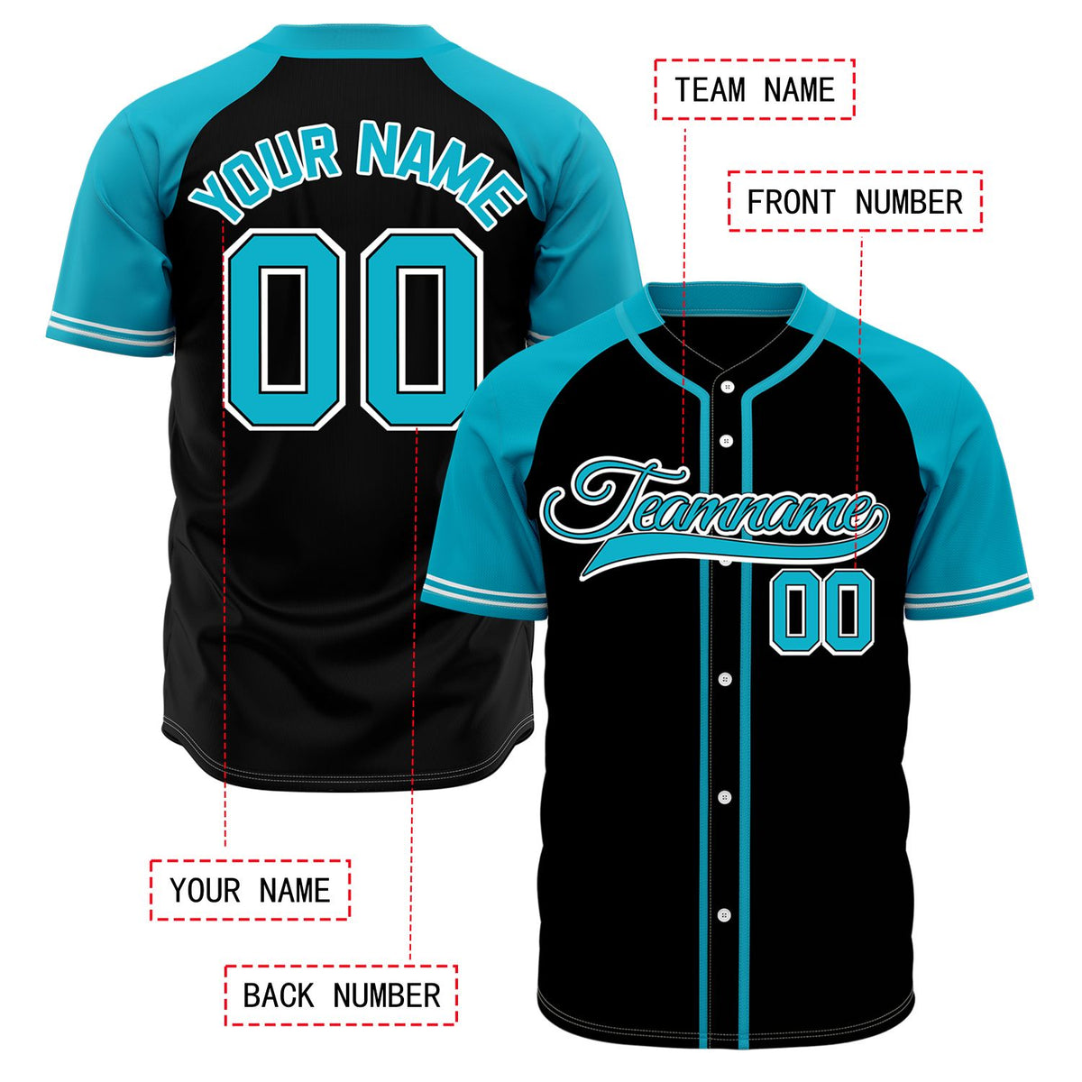 VOSOLI Custom Stitched Black and Teal Two-Tone Baseball Jersey