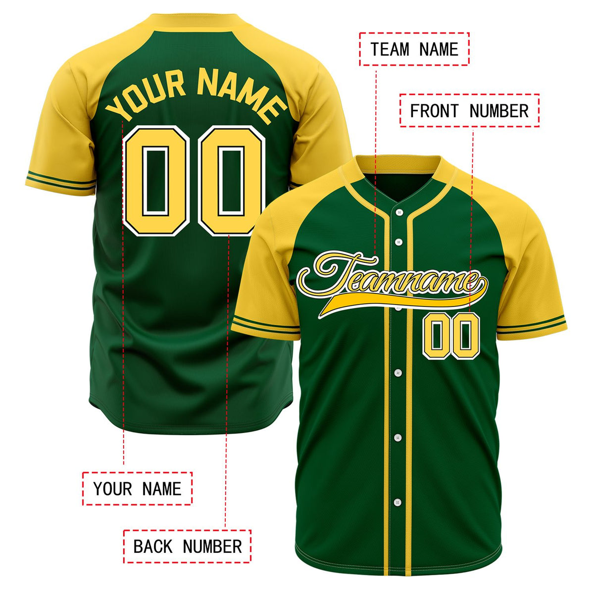 VOSOLI Custom Stitched Forest Green and Yellow Two-Tone Baseball Jersey